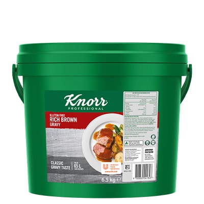 KNORR Rich Brown Gravy Gluten Free 6.5kg - Gluten-free and vegetarian, this trusted, versatile gravy with goes well with everything from steaks, pies and casseroles.