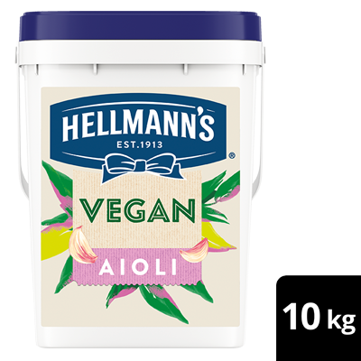 HELLMANN’S Vegan Aioli 10kg​ - Hellmann’s Vegan Aioli has the same, trusted rich roasted garlic taste and quality of Hellmann’s Real Aioli, and it can be served to all guests regardless of dietary choices while maintaining high quality taste.