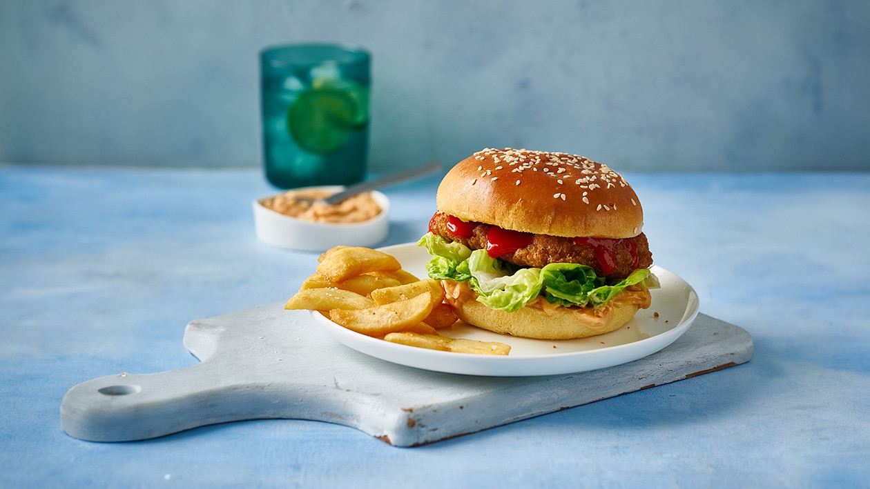 Buttermilk Fried Chicken Burger, French Onion Mayo – Recipe