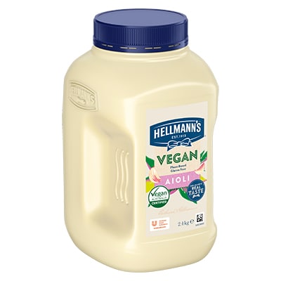 HELLMANN’S Vegan Aioli 2.4kg​ - Hellmann’s Vegan Aioli has the same, trusted rich roasted garlic taste and quality of Hellmann’s Real Aioli, and it can be served to all guests regardless of dietary choices while maintaining high quality taste.