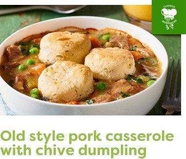 Old style pork casserole with chive dumpling Old style pork casserole with chive dumpling